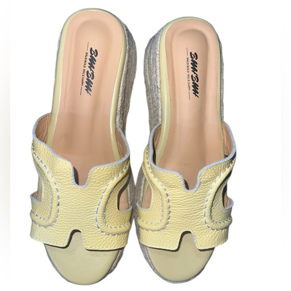 NWOT  Butter Yellow Espadrille Slide Sandals size 6.5 EU 37 No box - Picture 3 of 8
